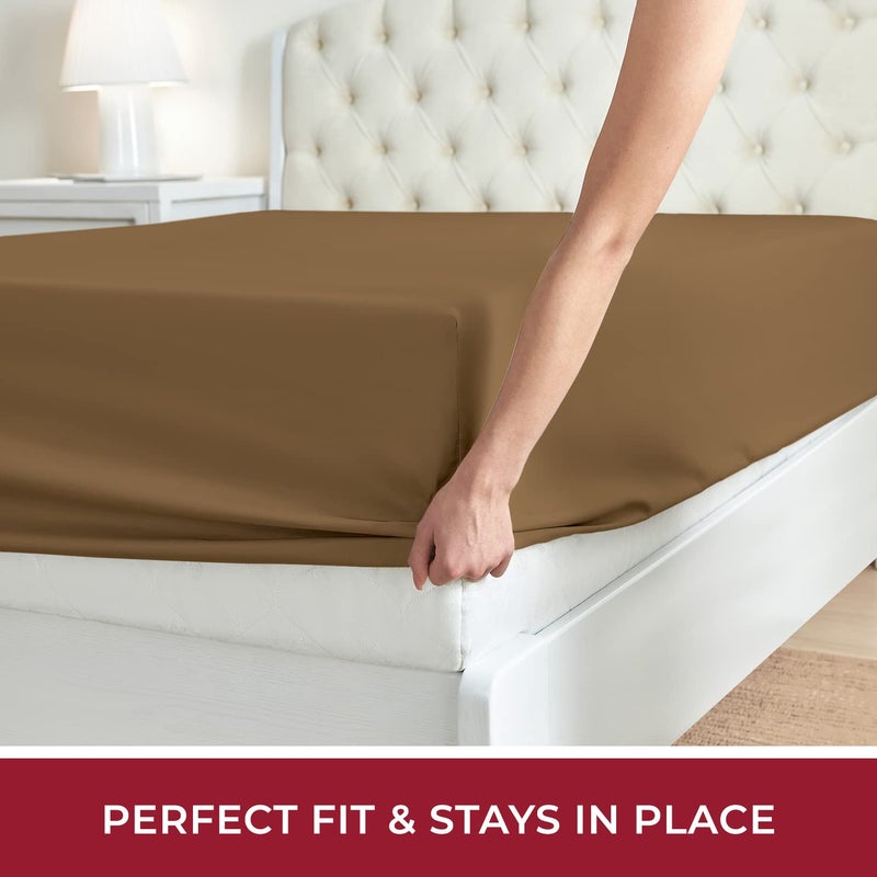 Mellanni Twin Fitted Sheet - Iconic Collection Bedding Sheets with up to 16 inch Deep Pocket - Soft & Cooling - Fade & Stain Resistant - 1 PC (Twin  Mocha) - Image 5